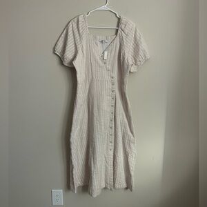 NWT Madewell Puff-Sleeve Button-Wrap Midi Dress in Undyed Stripe Size 8